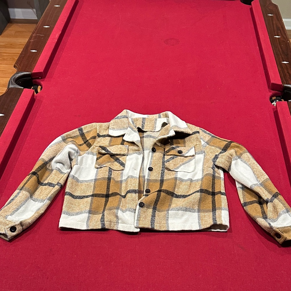 Kids Plaid Shacket Jacket - Cream & Brown